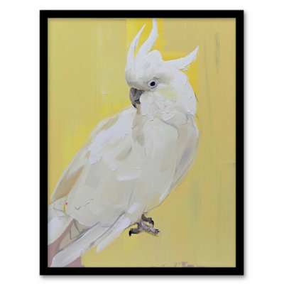 Artery8 White Cockatoo Parrot Bird On Yellow Oil Painting Wall Art PrintA4 Size from B&Q