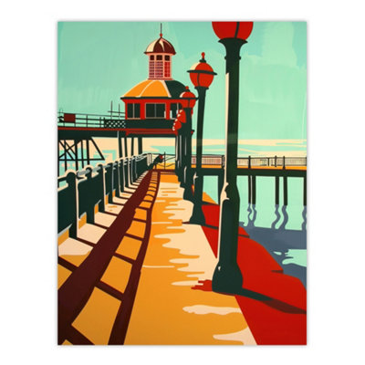 Artery8 Unframed Wall Art Classic British Seaside Pier Graphic Design12X16 Inch from B&Q