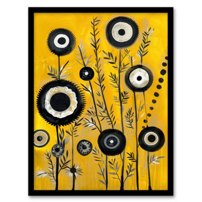 Artery8 Framed Wall Art Black Yellow Abstract Geometric Wildflowers Print12X16 Inch from B&Q