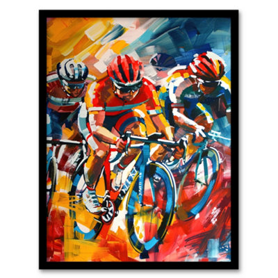 Artery8 Cyclists Racing Colourful Sport Painting Wall Art PrintA4 Size from B&Q