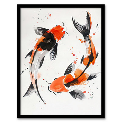 Artery8 Two Japanese Koi Carp Fish Bright Watercolour Wall Art PrintA4 Size from B&Q