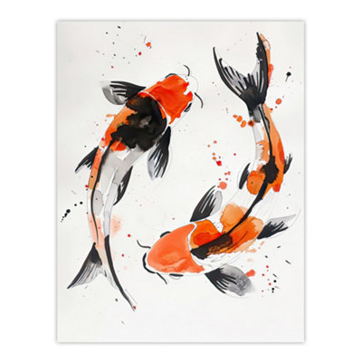 Artery8 Unframed Wall Art Two Japanese Koi Carp Fish Bright Watercolour12X16 Inch from B&Q