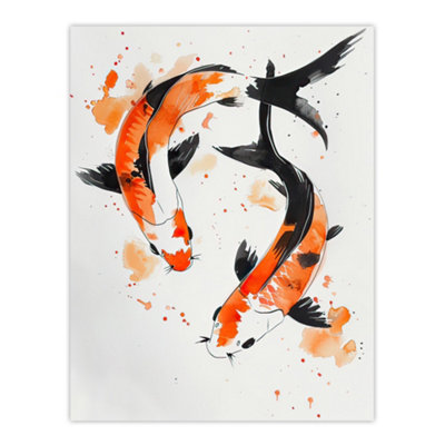 Artery8 Unframed Wall Art Two Japanese Koi Carp Fish Ink Splat Watercolour12X16 Inch from B&Q