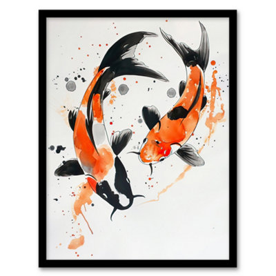 Artery8 Two Koi Carp Japanese Fish Bright Watercolour Wall Art PrintA4 Size from B&Q