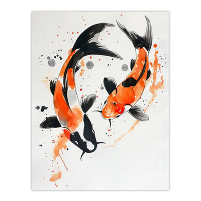 Artery8 Unframed Wall Art Two Koi Carp Japanese Fish Bright Watercolour12X16 Inch from B&Q