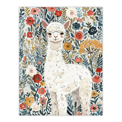 Artery8 Unframed Wall Art Happy Alpaca In Wildflower Field Watercolour12X16 Inch from B&Q