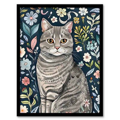 Artery8 American Shorthair Cat Lover Floral Watercolour Wall Art PrintA4 Size from B&Q