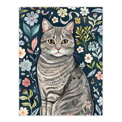 Artery8 Unframed Wall Art American Shorthair Cat Lover Floral Watercolour12X16 Inch from B&Q