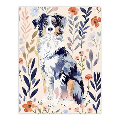 Artery8 Unframed Wall Art Dog Lover Australian Sheepdog Floral Portrait12X16 Inch from B&Q