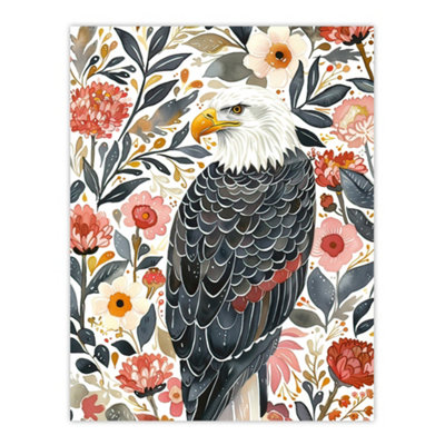 Artery8 Unframed Wall Art American Bald Eagle Floral Watercolour Portrait12X16 Inch from B&Q