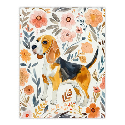 Artery8 Unframed Wall Art Cute Beagle Puppy Dog Lover Floral Watercolour12X16 Inch from B&Q