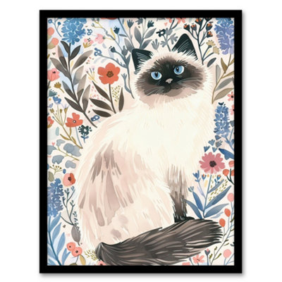 Artery8 Cat Lover Cute Birman In Lavender Flowers Wall Art PrintA4 Size from B&Q