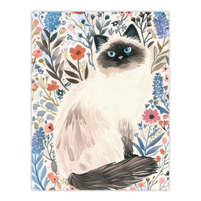 Artery8 Unframed Wall Art Cat Lover Cute Birman In Lavender Flowers12X16 Inch from B&Q