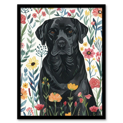 Artery8 Dog Lover Black Labrador In Wildflower Field Wall Art PrintA4 Size from B&Q