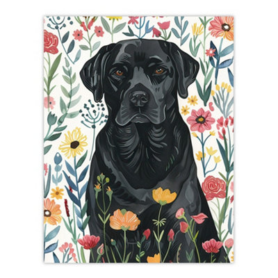 Artery8 Unframed Wall Art Dog Lover Black Labrador In Wildflower Field12X16 Inch from B&Q