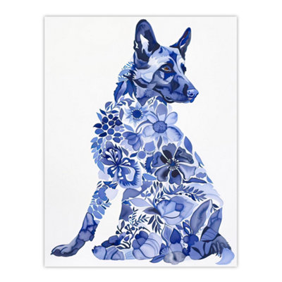 Artery8 Unframed Wall Art Dog Lover Floral Alsatian Blue Watercolour12X16 Inch from B&Q