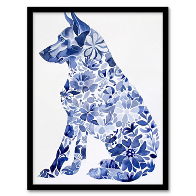 Artery8 Floral Pattern German Shepherd Dog Lover Design Wall Art PrintA4 Size from B&Q
