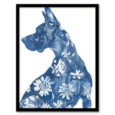 Artery8 Dog Lover Blue Great Dane With Floral Pattern Wall Art PrintA4 Size from B&Q