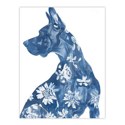 Artery8 Unframed Wall Art Dog Lover Blue Great Dane With Floral Pattern12X16 Inch from B&Q