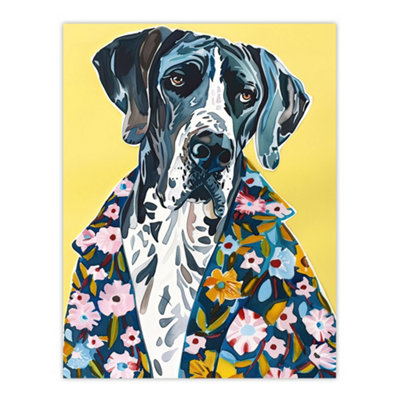 B&Q -  Unframed Wall Art Dog Lover Great Dane In Floral Hawaiian Shirt12X16 Inch