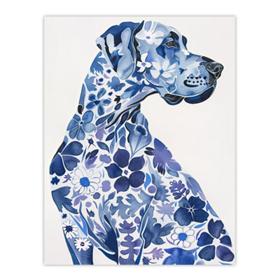 Artery8 Unframed Wall Art Floral Great Dane Blue Dog Lover Pet Portrait12X16 Inch from B&Q