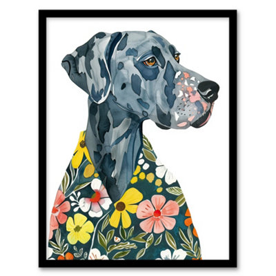 Artery8 Framed Wall Art Dog Lover Hawaiian Shirt Great Dane Portrait12X16 Inch from B&Q
