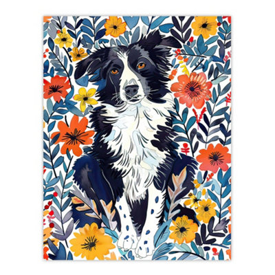 Artery8 Unframed Wall Art Border Collie Flower Field Dog Lover Watercolour12X16 Inch from B&Q