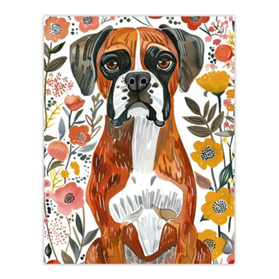 Artery8 Unframed Wall Art Boxer Dog Lover Watercolour Floral Portrait12X16 Inch from B&Q