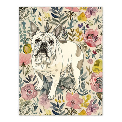 Artery8 Unframed Wall Art Cute French Bulldog Dog Lover Floral Portrait12X16 Inch from B&Q