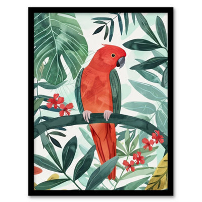 Artery8 Red Parakeet Bird In Tropical Jungle Watercolour Wall Art PrintA4 Size from B&Q