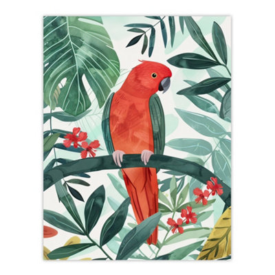 Artery8 Unframed Wall Art Red Parakeet Bird In Tropical Jungle Watercolour12X16 Inch from B&Q