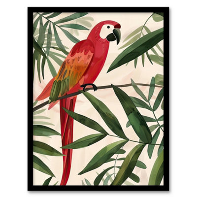Artery8 Framed Wall Art Scarlet Macaw Parrot On Tropical Tree Branch12X16 Inch from B&Q