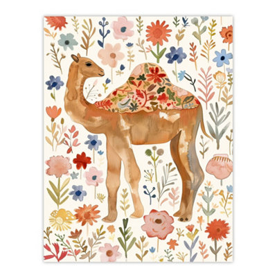 Artery8 Unframed Wall Art Happy Camel With Floral Pattern Watercolour12X16 Inch from B&Q