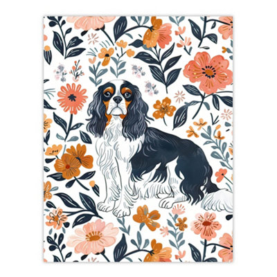 Artery8 Unframed Wall Art Cavalier King Charles Spaniel In Floral Pattern12X16 Inch from B&Q