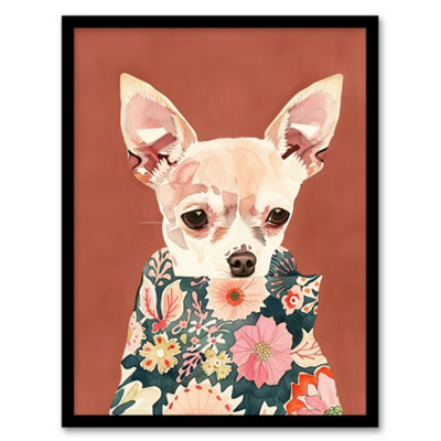 Artery8 Chihuahua With Floral Coat Dog Lover Watercolour Wall Art PrintA4 Size from B&Q