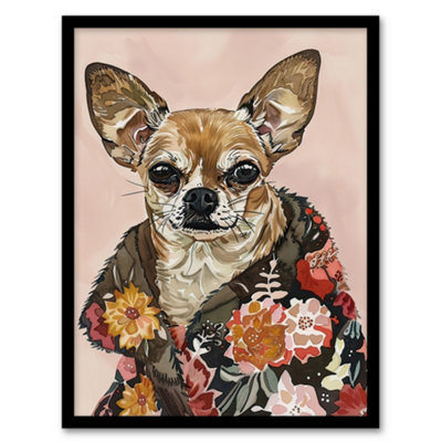 Artery8 Dog Lover Chihuahua With Floral Fur Coat Wall Art PrintA4 Size from B&Q