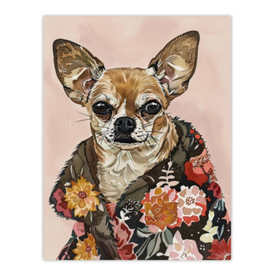 B&Q -  Unframed Wall Art Dog Lover Chihuahua With Floral Fur Coat12X16 Inch