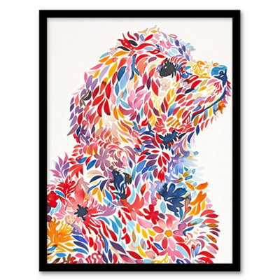 B&Q -  Colourful Floral Labradoodle Dog Lover Design Wall Art PrintA4 Size