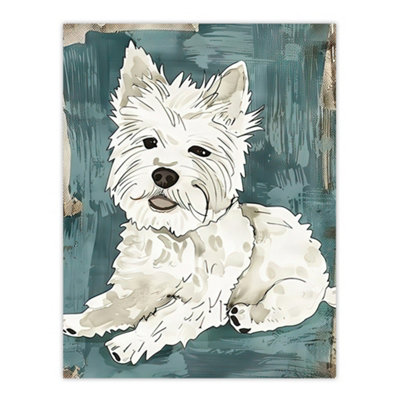 Artery8 White Unframed Wall Art Dog Lover West Highland Terrier Portrait - 12X16 Inch