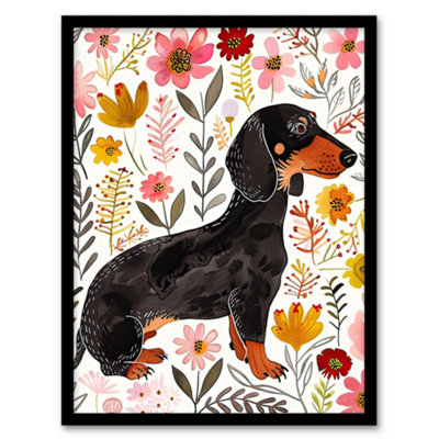 Artery8 Dachshund Sausage Dog Lover Floral Watercolour Wall Art PrintA4 Size from B&Q