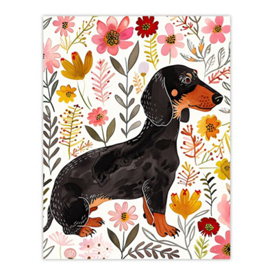 Artery8 Unframed Wall Art Dachshund Sausage Dog Lover Floral Watercolour12X16 Inch from B&Q