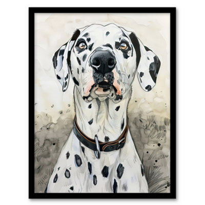 Artery8 Framed Wall Art Sweet Gazing Dalmatian Dog Lover Watercolour12X16 Inch from B&Q