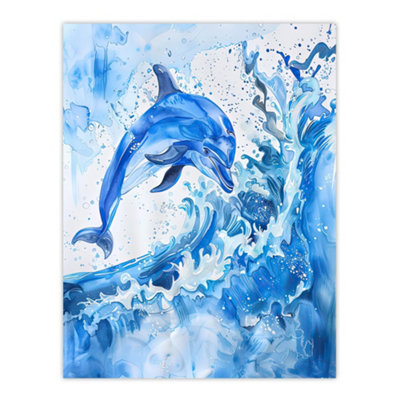 Artery8 Unframed Wall Art Playful Dolphin In Ocean Waves Splash Watercolour12X16 Inch from B&Q