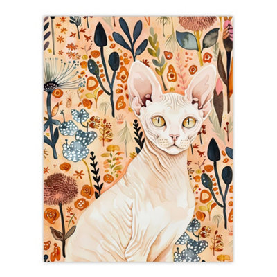 Artery8 Unframed Wall Art Sphynx Cat In Autumn Wildflowers Watercolour12X16 Inch from B&Q