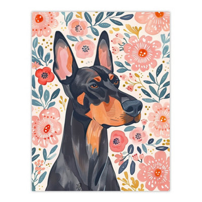 Artery8 Unframed Wall Art Dog Lover Doberman Portrait Pink Floral Folk12X16 Inch from B&Q