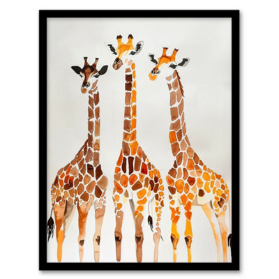 Artery8 Framed Wall Art Group Of Giraffes Bright Watercolour Safari12X16 Inch from B&Q