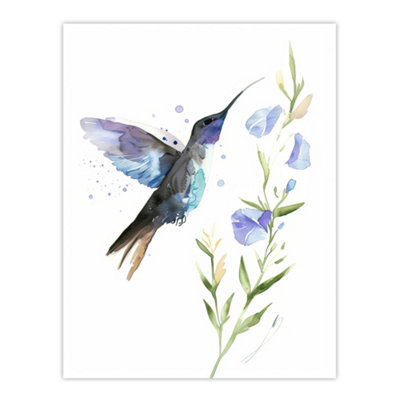 Artery8 Unframed Wall Art Elegant Hummingbird With Wildflower Watercolour12X16 Inch from B&Q