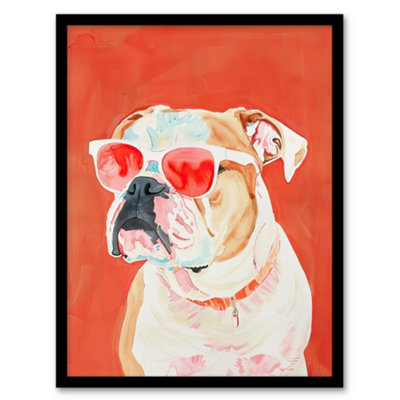 Artery8 Framed Wall Art Dog Lover English Bulldog Sunglasses Pop Art Red12X16 Inch from B&Q