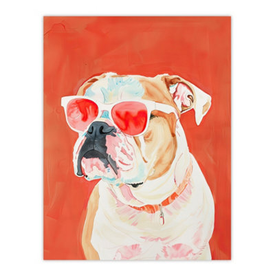 Artery8 Unframed Wall Art Dog Lover English Bulldog Sunglasses Pop Art Red12X16 Inch from B&Q