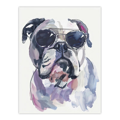 Artery8 Unframed Wall Art English Bulldog In Aviator Sunglasses Watercolour12X16 Inch from B&Q